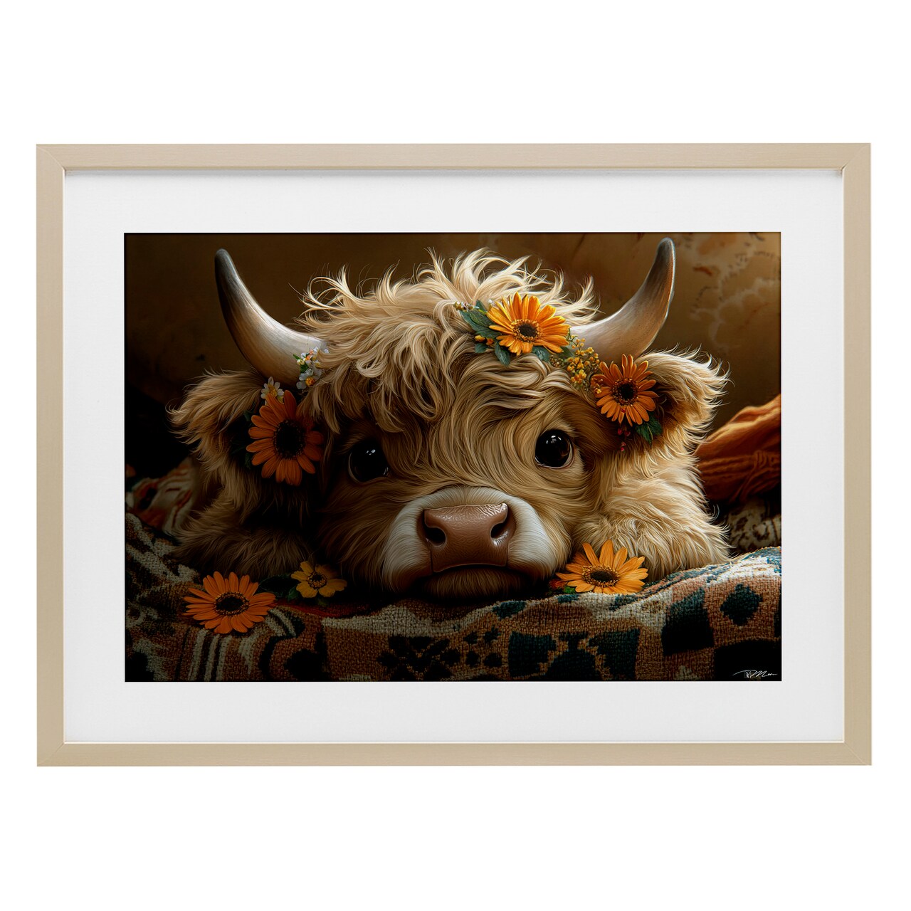 Stupell Industries Adorable Flower Bedecked Cattle Framed Print Under Glass, design by Momart